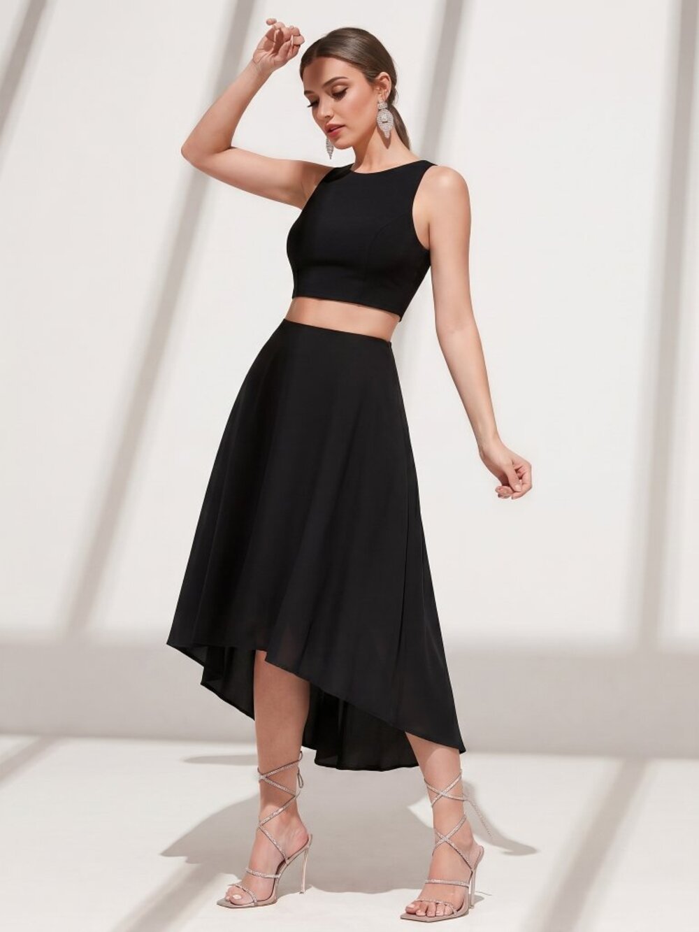 Liviana Conti Black High-Low Midi Skirt | Italian Designer | Size US 6 | NWOT